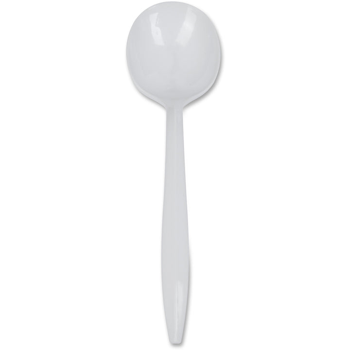 Image of Genuine Joe 20003 Medium-Weight Soup Spoon, 1 Piece(s), Soup Spoon, 1 x Soup Spoon, Disposable, Polypropylene, White, 1 Carton