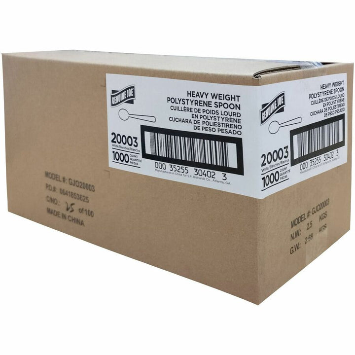 Image of Genuine Joe 20003 Medium-Weight Soup Spoon, 1 Piece(s), Soup Spoon, 1 x Soup Spoon, Disposable, Polypropylene, White, 1 Carton