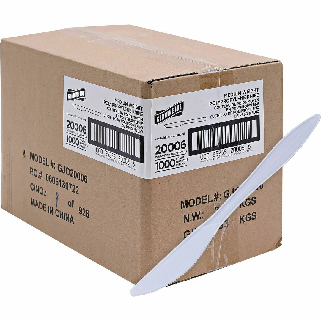 Image of Genuine Joe 20006 Individually Wrapped Knife, 1 Piece(s), Knife, 1 x Knife, Disposable, Polypropylene, White, 1 Carton