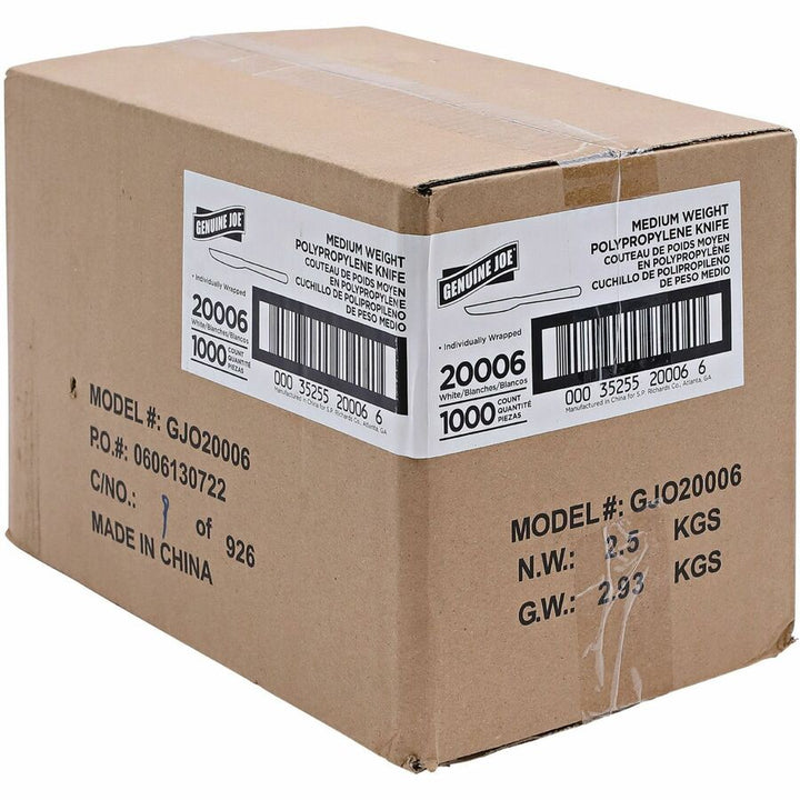 Image of Genuine Joe 20006 Individually Wrapped Knife, 1 Piece(s), Knife, 1 x Knife, Disposable, Polypropylene, White, 1 Carton