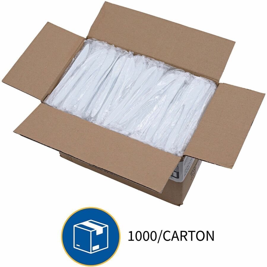 Image of Genuine Joe 20006 Individually Wrapped Knife, 1 Piece(s), Knife, 1 x Knife, Disposable, Polypropylene, White, 1 Carton