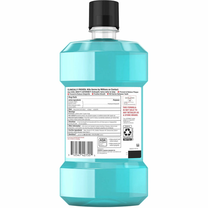 Image of Johnson & Johnson® Mouthwash, Cool Mint, Antiseptic, Listerine,1.5L, Blue