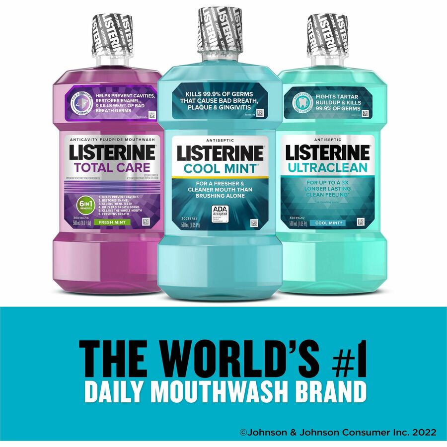 Image of Johnson & Johnson® Mouthwash, Cool Mint, Antiseptic, Listerine,1.5L, Blue