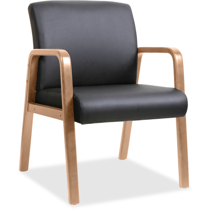 Image of Lorell Guest Chair,Leather/Wood,24"x25-8/5"x33-1/4",Black/Walnut