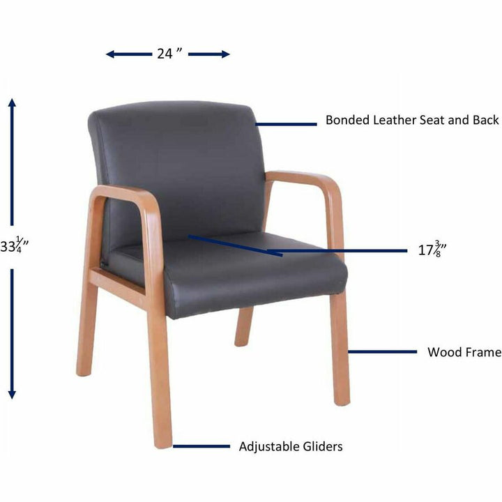 Image of Lorell Guest Chair,Leather/Wood,24"x25-8/5"x33-1/4",Black/Walnut