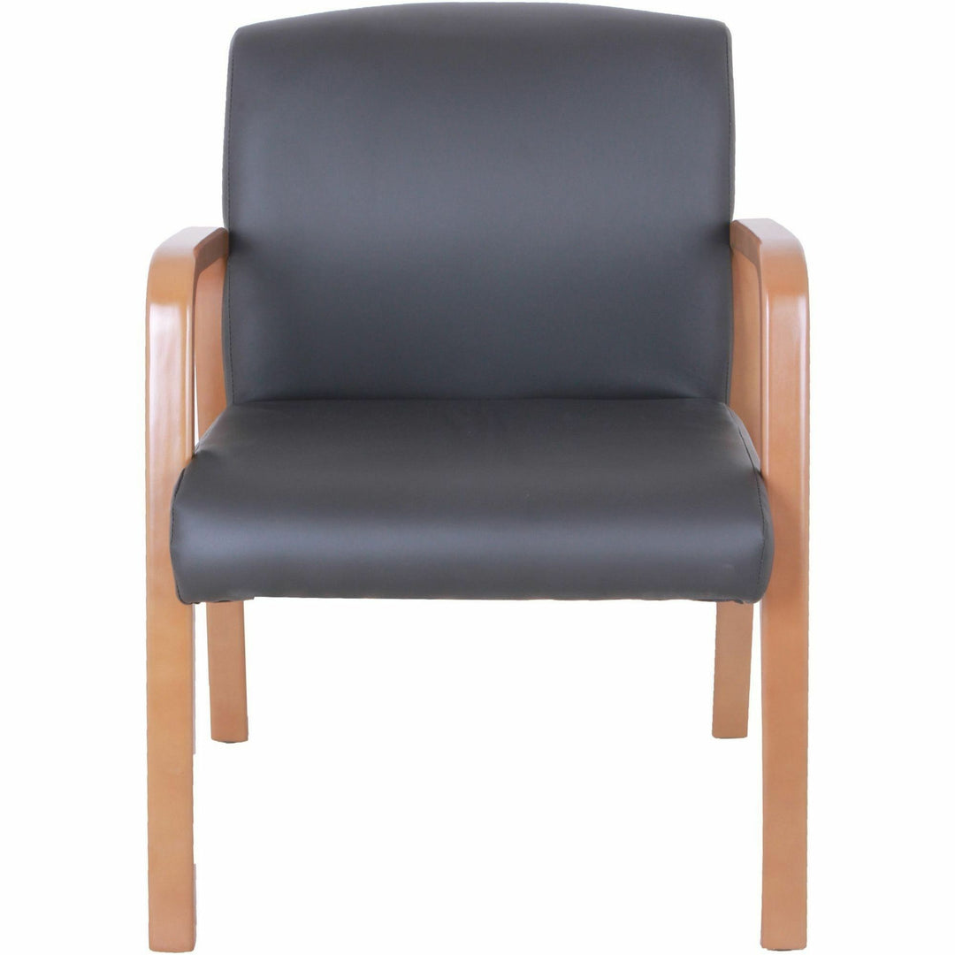 Image of Lorell Guest Chair,Leather/Wood,24"x25-8/5"x33-1/4",Black/Walnut