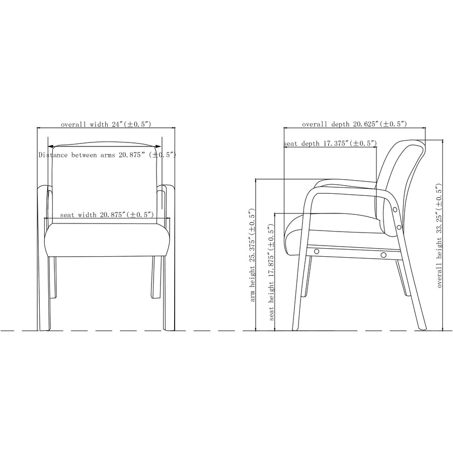 Image of Lorell Guest Chair,Leather/Wood,24"x25-8/5"x33-1/4",Black/Walnut