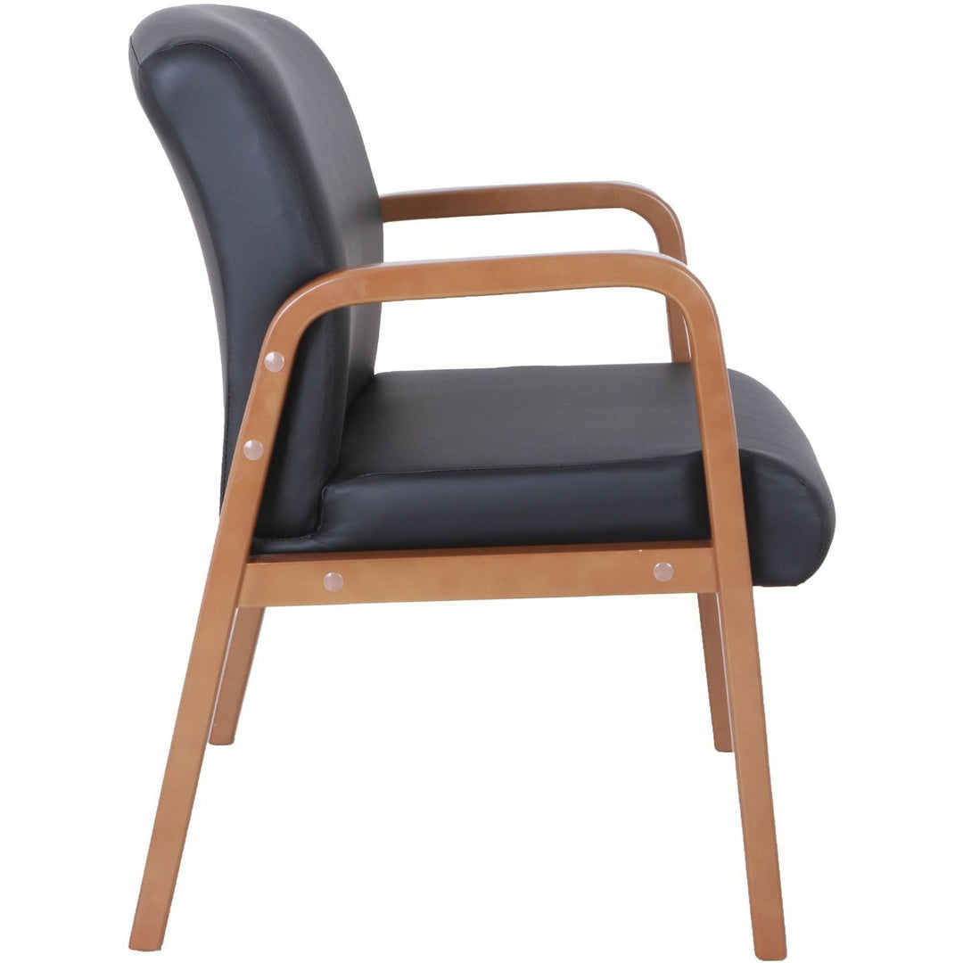 Image of Lorell Guest Chair,Leather/Wood,24"x25-8/5"x33-1/4",Black/Walnut