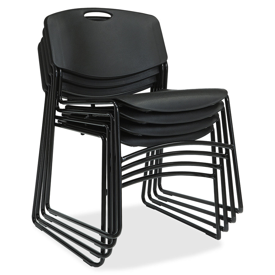 Image of Lorell 62528 Heavy-duty Standard-height Stack Chairs, Plastic Seat Material, Plastic Back Material, Steel Frame Material, Black, 4 / Carton