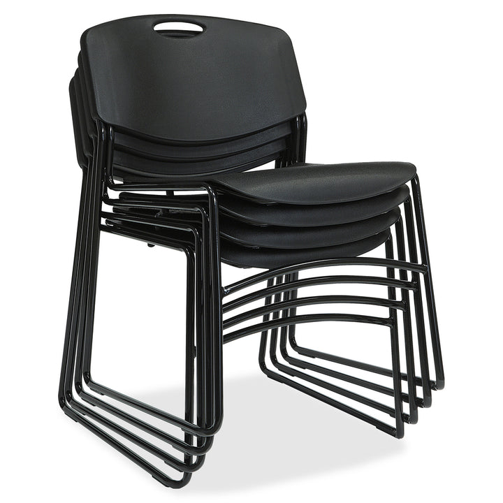 Image of Lorell 62528 Heavy-duty Standard-height Stack Chairs, Plastic Seat Material, Plastic Back Material, Steel Frame Material, Black, 4 / Carton