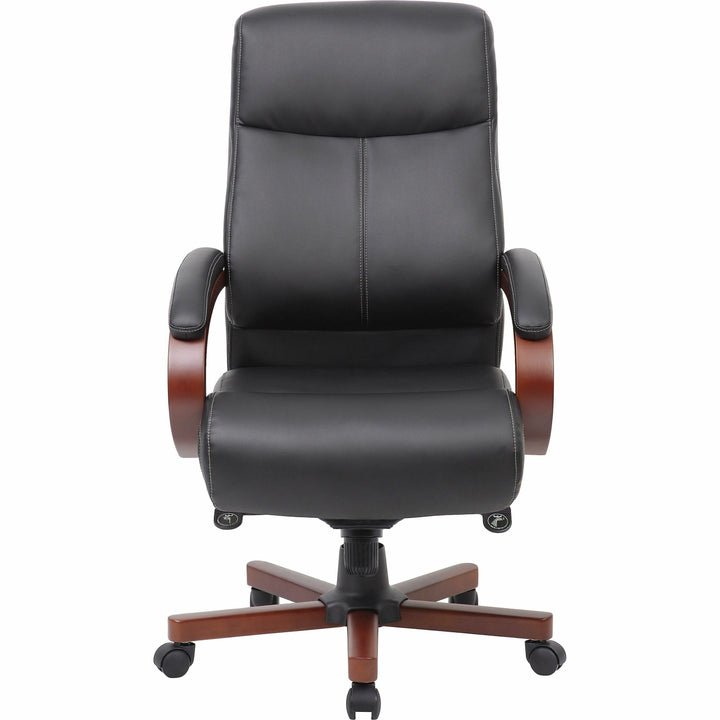 Image of Lorell Hi-Back Exec Chair,26.77"x29.5"x42.91"-45.87",Black/Mahogany