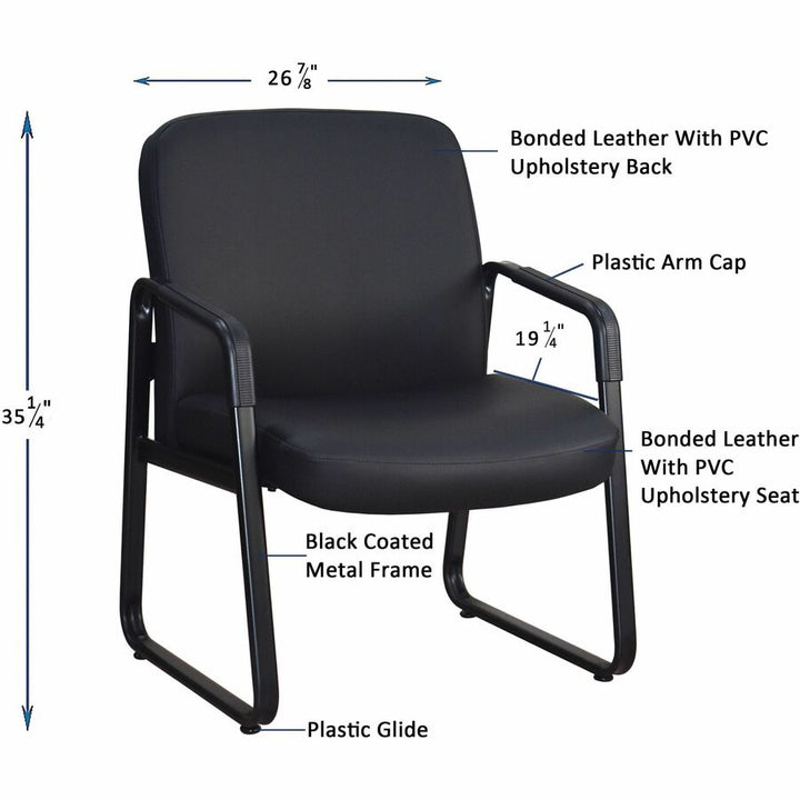Image of Lorell Leather Guest Chair, 26-1/4"x27-1/4"x35", Black