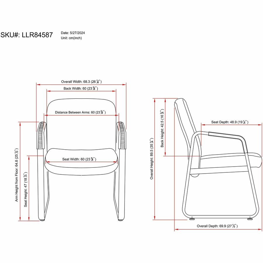 Image of Lorell Leather Guest Chair, 26-1/4"x27-1/4"x35", Black