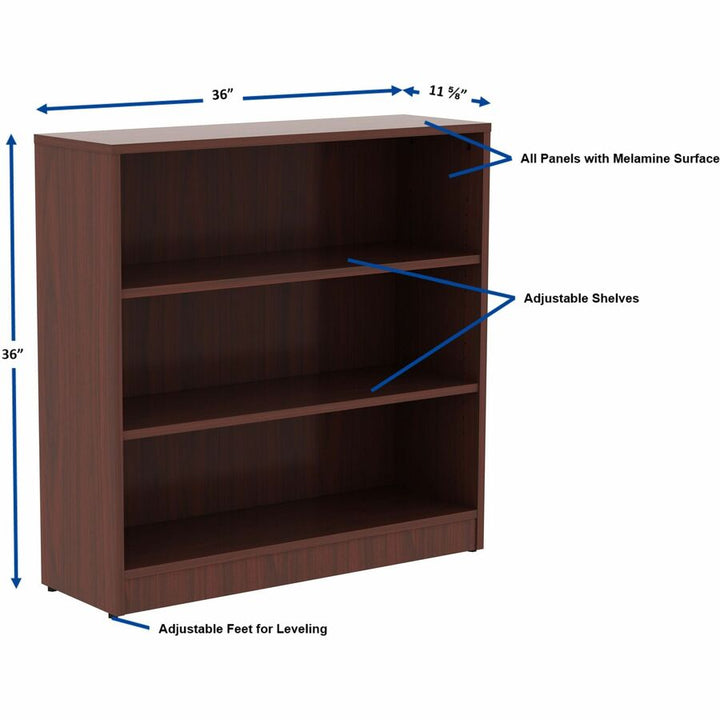 Image of Lorell Bookcase, 3-Shelf, 2 Adj Shelves, 36"x12"x36", Mahogany
