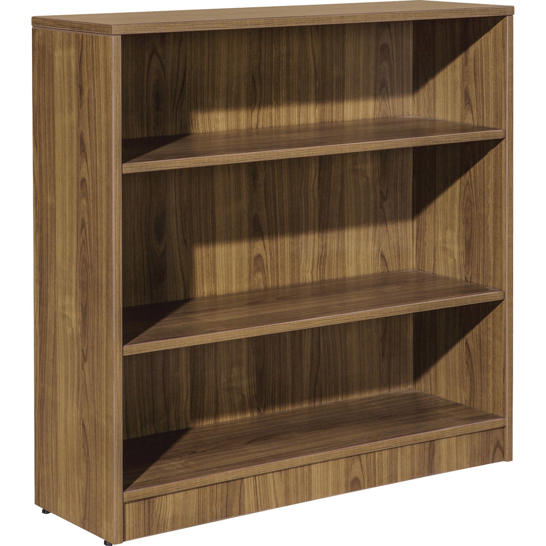 Image of Lorell Bookcase, 3-Shelf, 2 Adj Shelves, 36"x12"x36", Walnut