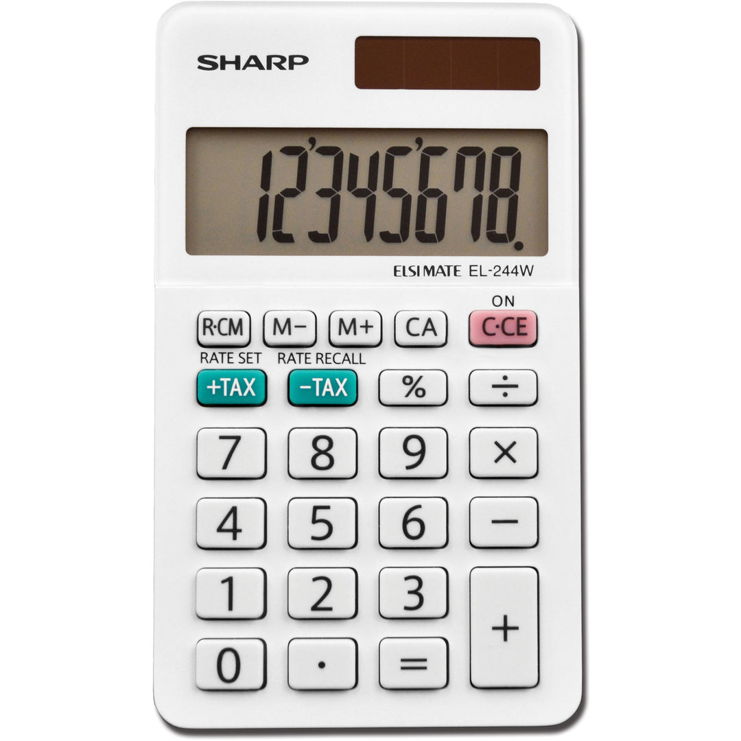 Image of Sharp® Calculator, 8-Digit, Pocket, 2-2/5"Wx4-1/10"Dx3/10"H, White