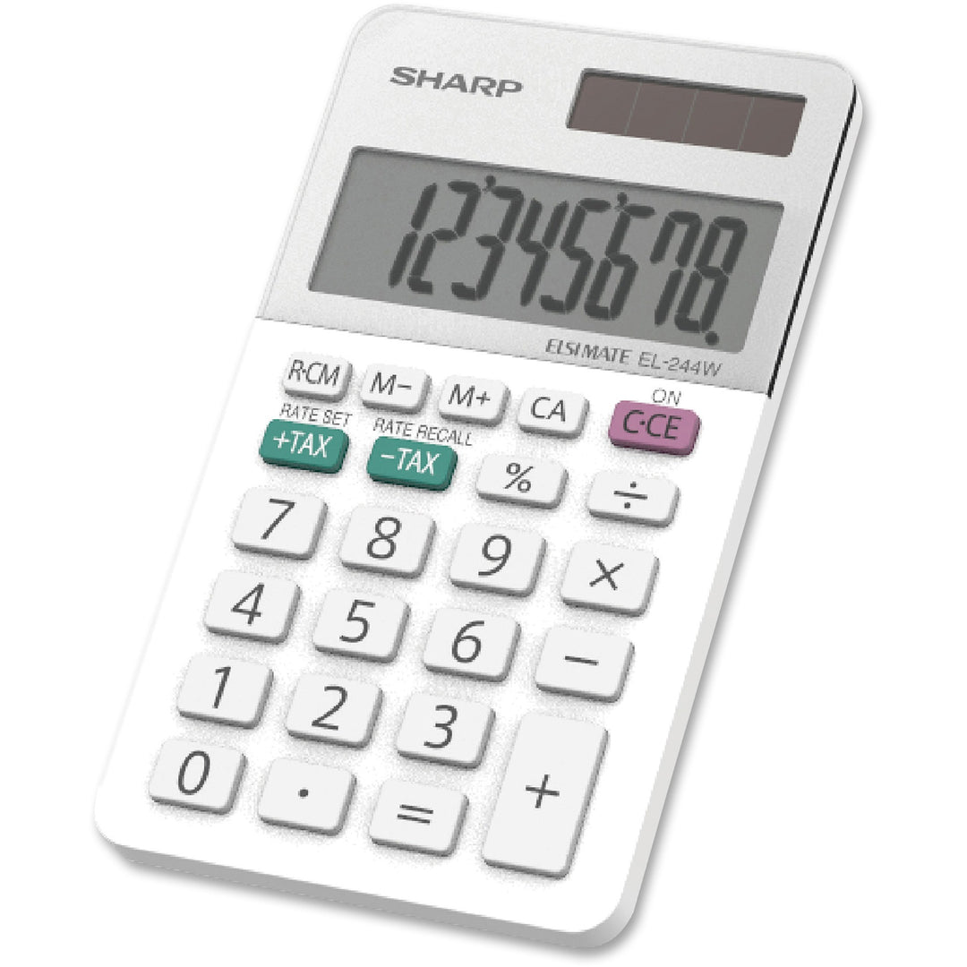 Image of Sharp® Calculator, 8-Digit, Pocket, 2-2/5"Wx4-1/10"Dx3/10"H, White
