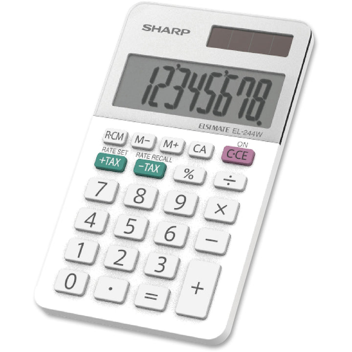 Image of Sharp® Calculator, 8-Digit, Pocket, 2-2/5"Wx4-1/10"Dx3/10"H, White
