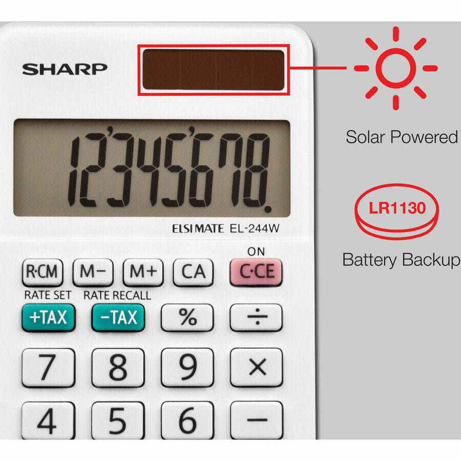 Image of Sharp® Calculator, 8-Digit, Pocket, 2-2/5"Wx4-1/10"Dx3/10"H, White