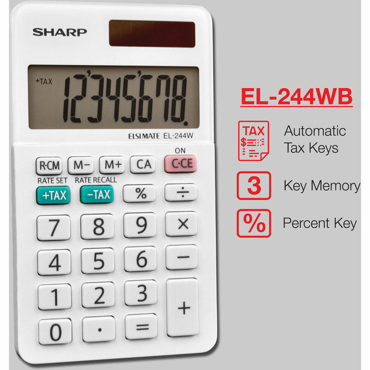 Image of Sharp® Calculator, 8-Digit, Pocket, 2-2/5"Wx4-1/10"Dx3/10"H, White
