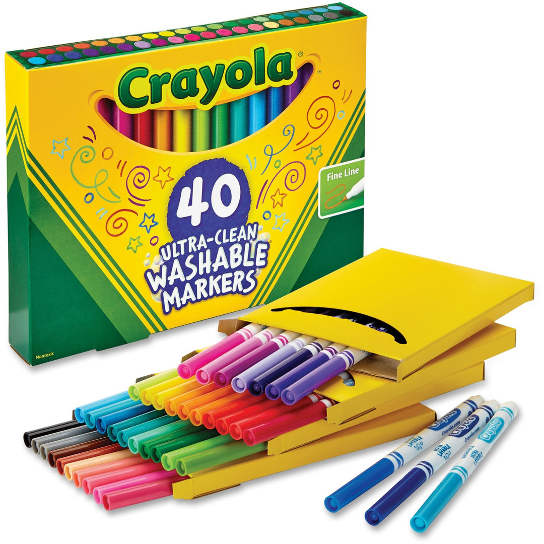 Image of Crayola® Ultra-Clean Washable Markers, Fine Bullet Tip, Assorted Colors, 40/set