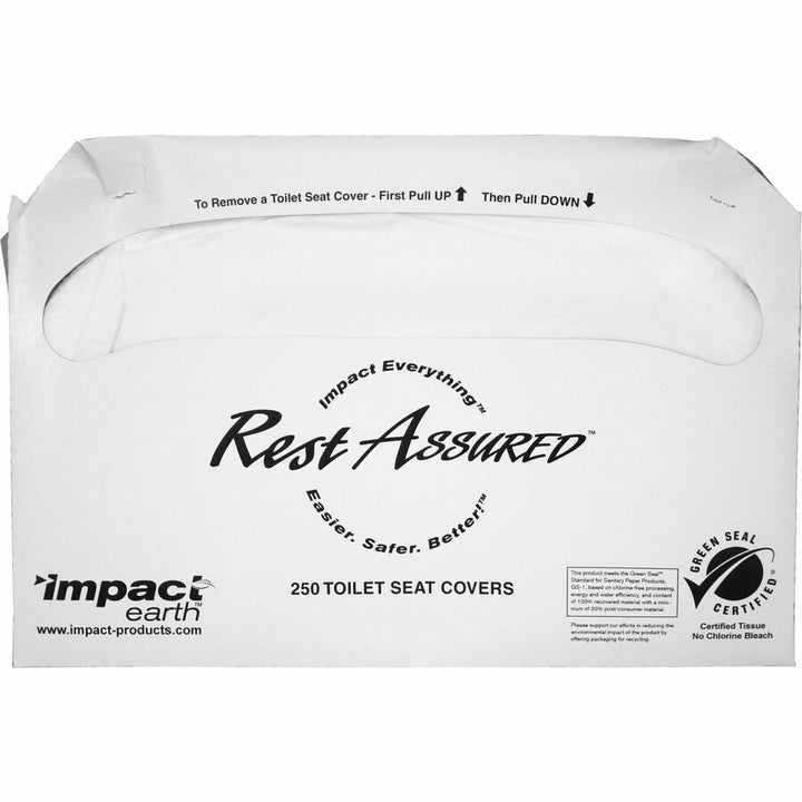 Image of Impact 25130873 Toilet Seat Covers, Half-fold, White, Paper, 250/Pack, 4 / Carton