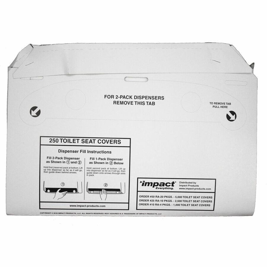 Image of Impact 25130873 Toilet Seat Covers, Half-fold, White, Paper, 250/Pack, 4 / Carton