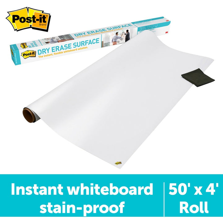Image of Post-it® Dry Erase Surface, Laminate Film, 50 ft x 7 mil x 48", White