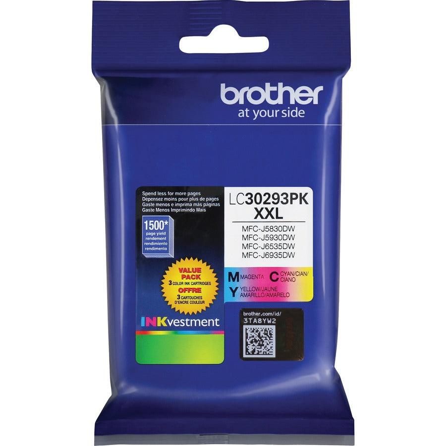 Image of Brother INKvestment LC30293PK Ink Cartridge, 1500 Pages (Per Cartridge), 3 / Pack