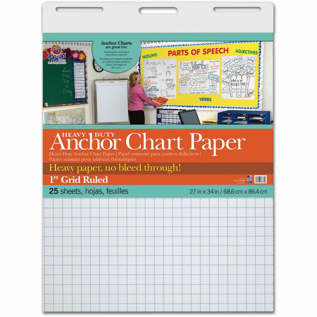 Image of Pacon® Anchor Chart Paper, 1" Grid Rld, 27"x34", 25Shts, 4/CT, WE