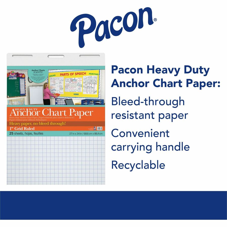 Image of Pacon® Anchor Chart Paper, 1" Grid Rld, 27"x34", 25Shts, 4/CT, WE