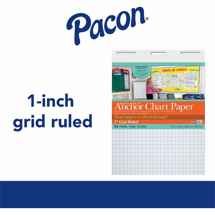 Image of Pacon® Anchor Chart Paper, 1" Grid Rld, 27"x34", 25Shts, 4/CT, WE