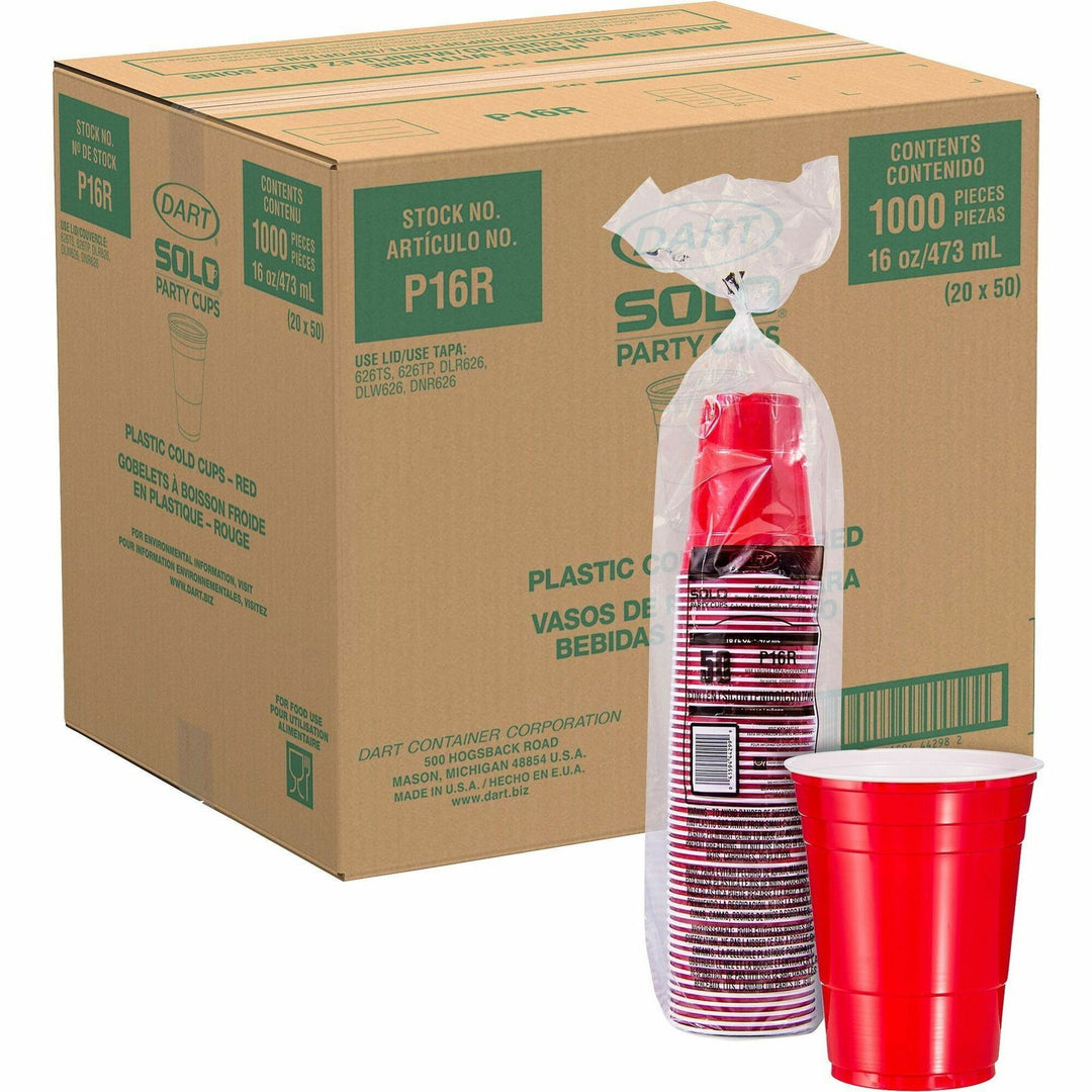 Image of SOLO® Party Cups, Plastic, 16oz., 20PK/CT, Red