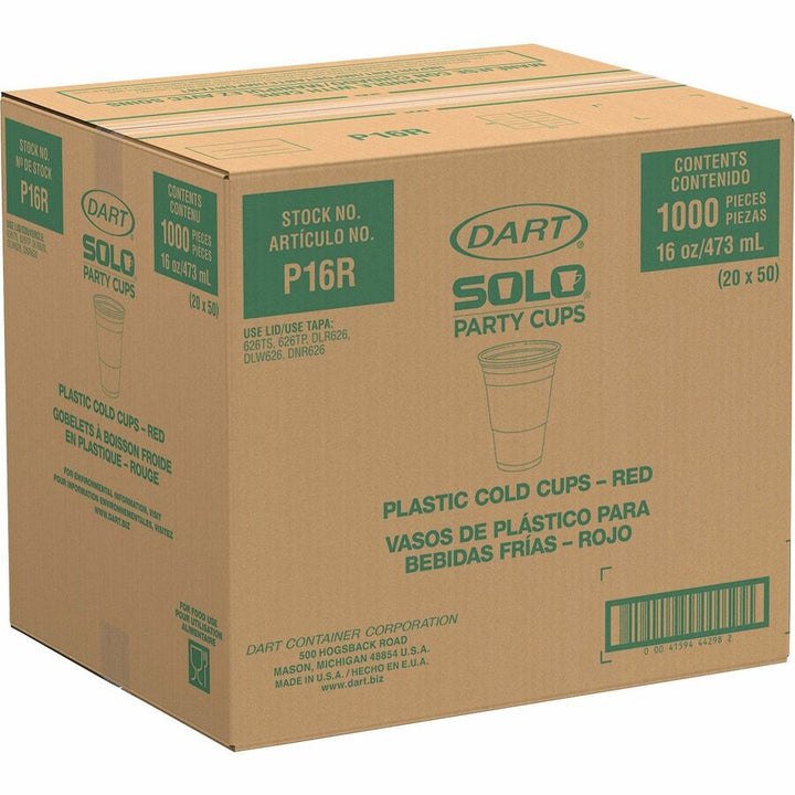Image of SOLO® Party Cups, Plastic, 16oz., 20PK/CT, Red