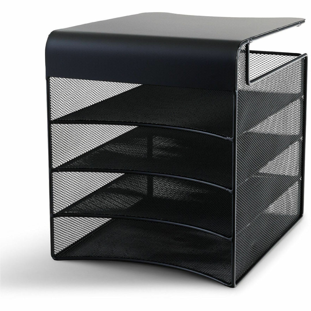 Image of Safco® Onyx Hanging Organizer, Solid Top Horizontal, 4 Compartments, Steel Mesh, 12.33 x 12 x 10, Black
