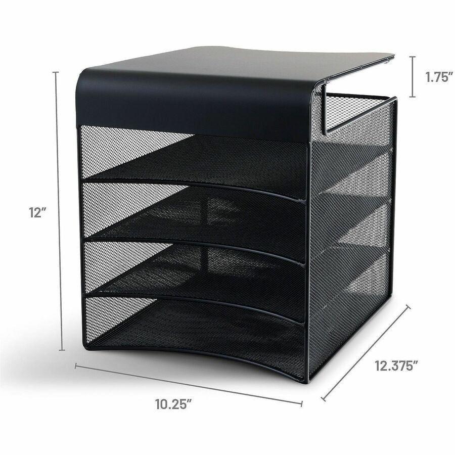 Image of Safco® Onyx Hanging Organizer, Solid Top Horizontal, 4 Compartments, Steel Mesh, 12.33 x 12 x 10, Black