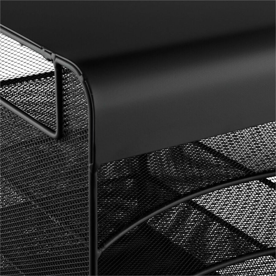 Image of Safco® Onyx Hanging Organizer, Solid Top Horizontal, 4 Compartments, Steel Mesh, 12.33 x 12 x 10, Black
