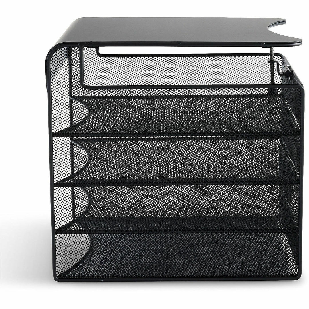 Image of Safco® Onyx Hanging Organizer, Solid Top Horizontal, 4 Compartments, Steel Mesh, 12.33 x 12 x 10, Black