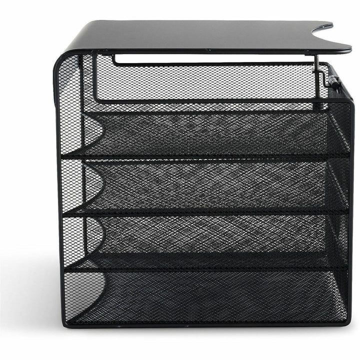 Image of Safco® Onyx Hanging Organizer, Solid Top Horizontal, 4 Compartments, Steel Mesh, 12.33 x 12 x 10, Black