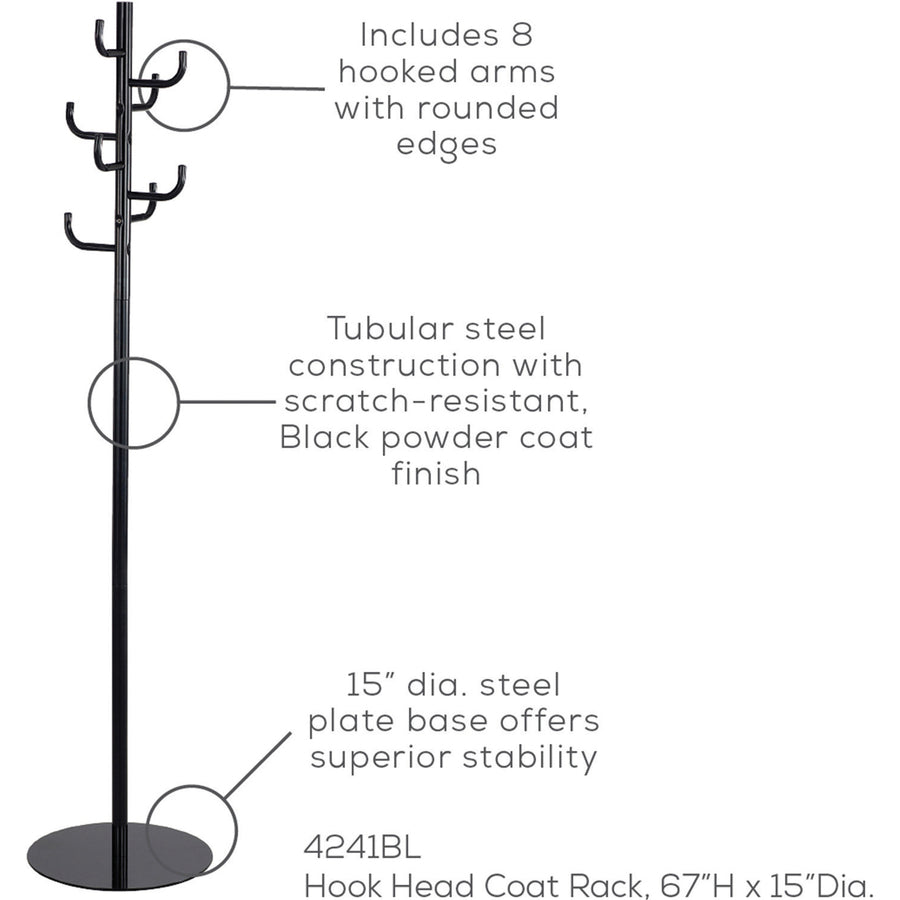 Image of Safco® Coat Rack, 8 Arms, Steel, 15"Wx15"Dx68"H, Black