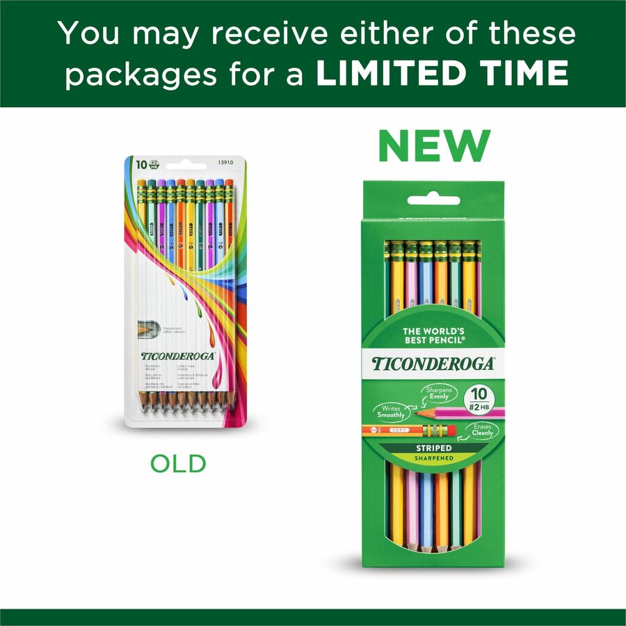 Image of Ticonderoga Striped 13910 Pre-Sharpened No. 2 Pencils, #2, Wood Barrel, 10 / Pack