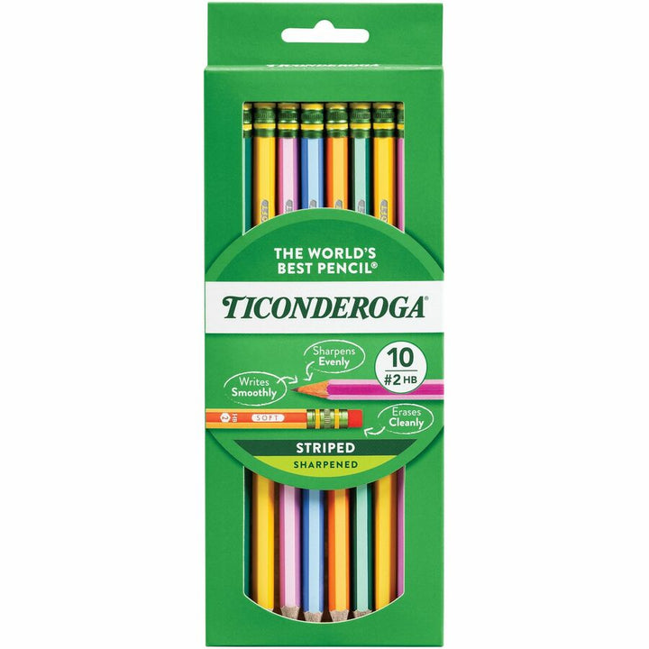 Image of Ticonderoga Striped 13910 Pre-Sharpened No. 2 Pencils, #2, Wood Barrel, 10 / Pack