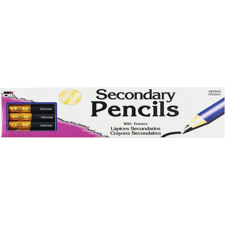 Image of Charles Leonard 65502 Secondary Pencils with Eraser, Black Lead, Blue Barrel, 12/Pack, 12 / Box