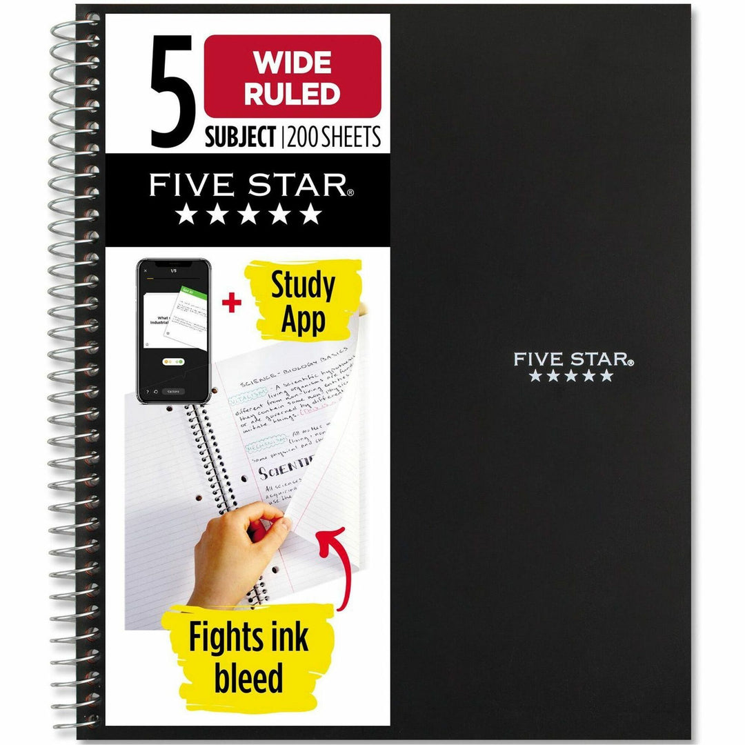 Image of Mead® 5-Star Notebook, 5-Sub, 9-1/2"x10-1/2", Black