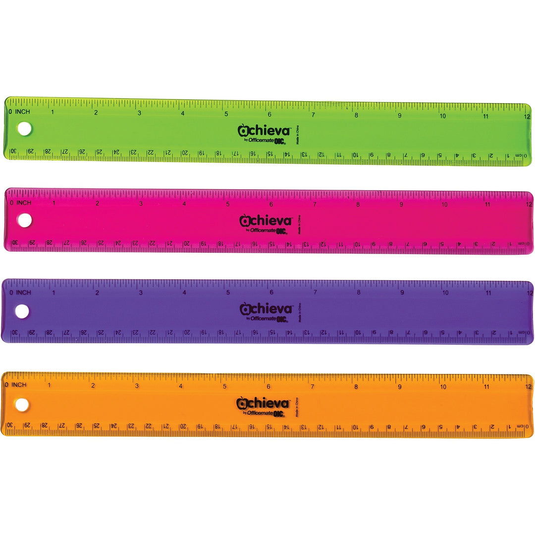 Image of Officemate 30209 Flexible Rulers, 12" L x 1.3" Width, Imperial, Metric Measuring System, Plastic, Assorted, 1 Each