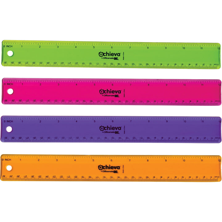 Image of Officemate 30209 Flexible Rulers, 12" L x 1.3" Width, Imperial, Metric Measuring System, Plastic, Assorted, 1 Each