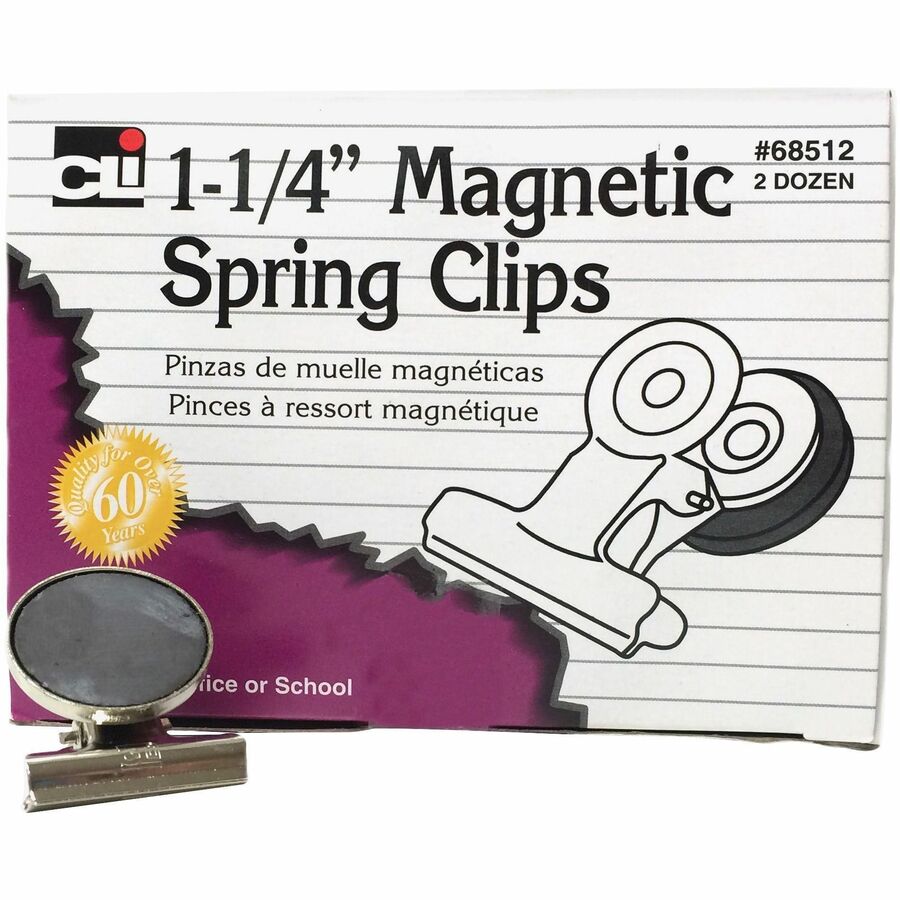 Image of Charles Leonard® Magnetic Spring Clips, 1-1/4", 24/BX, Chrome