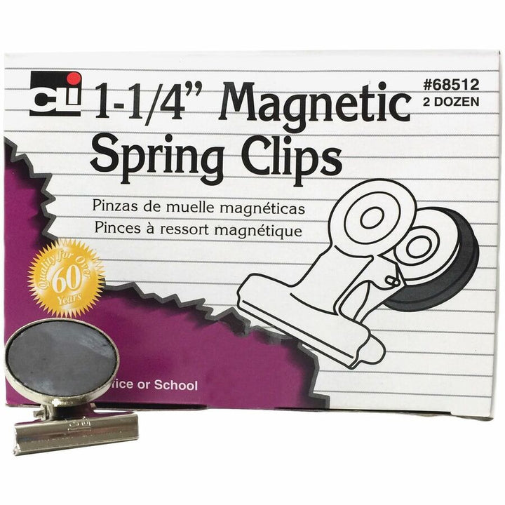 Image of Charles Leonard® Magnetic Spring Clips, 1-1/4", 24/BX, Chrome
