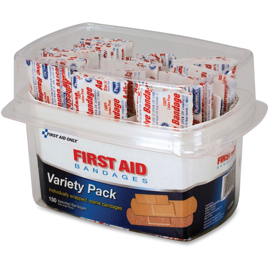 Image of First Aid Only 90095 Assorted Bandage Box Kit, Clear, Plastic, Fabric, 150/Box, 1 Each