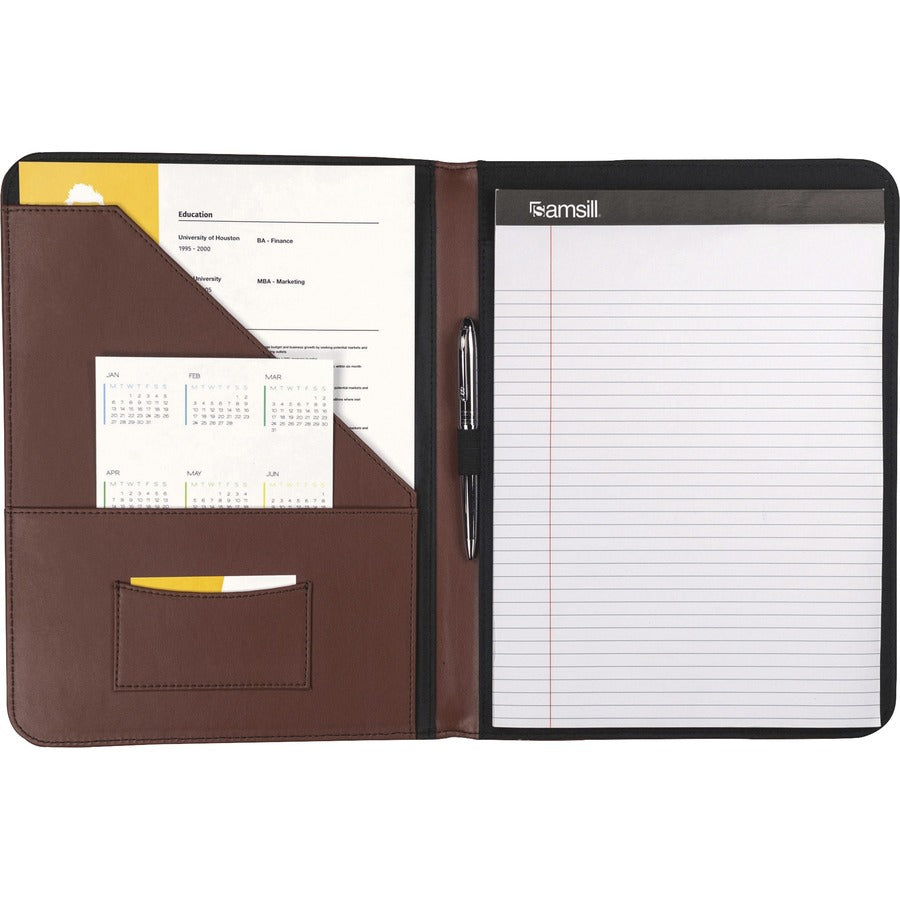 Image of Samsill® Contrast Stitch Leather Padfolio, 8 1/2 X 11, Leather, Tan